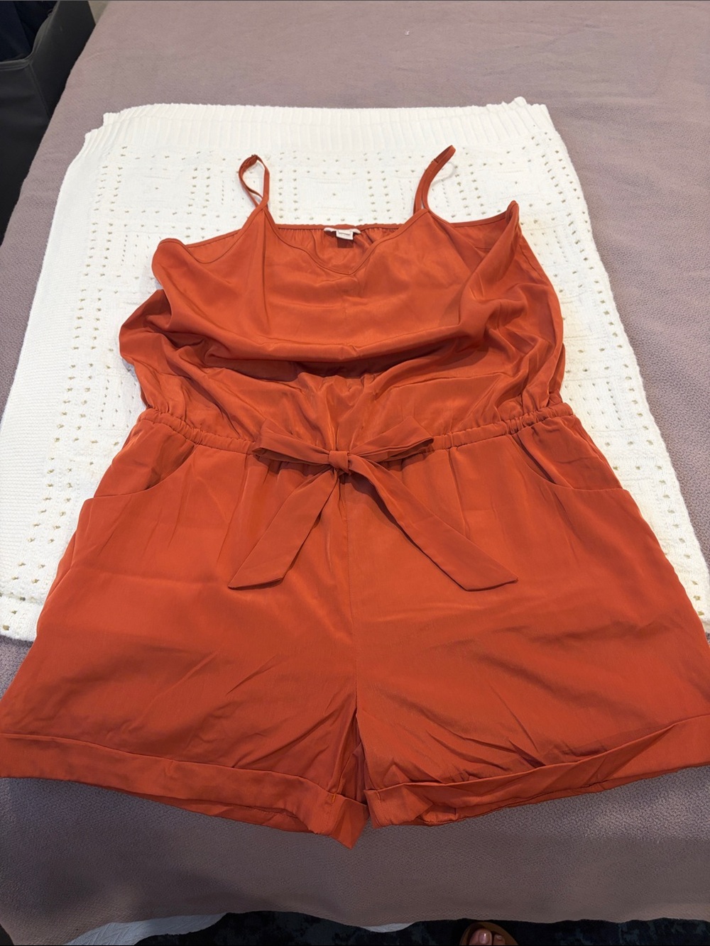J. Crew Rust-Orange Tie-Waist Romper